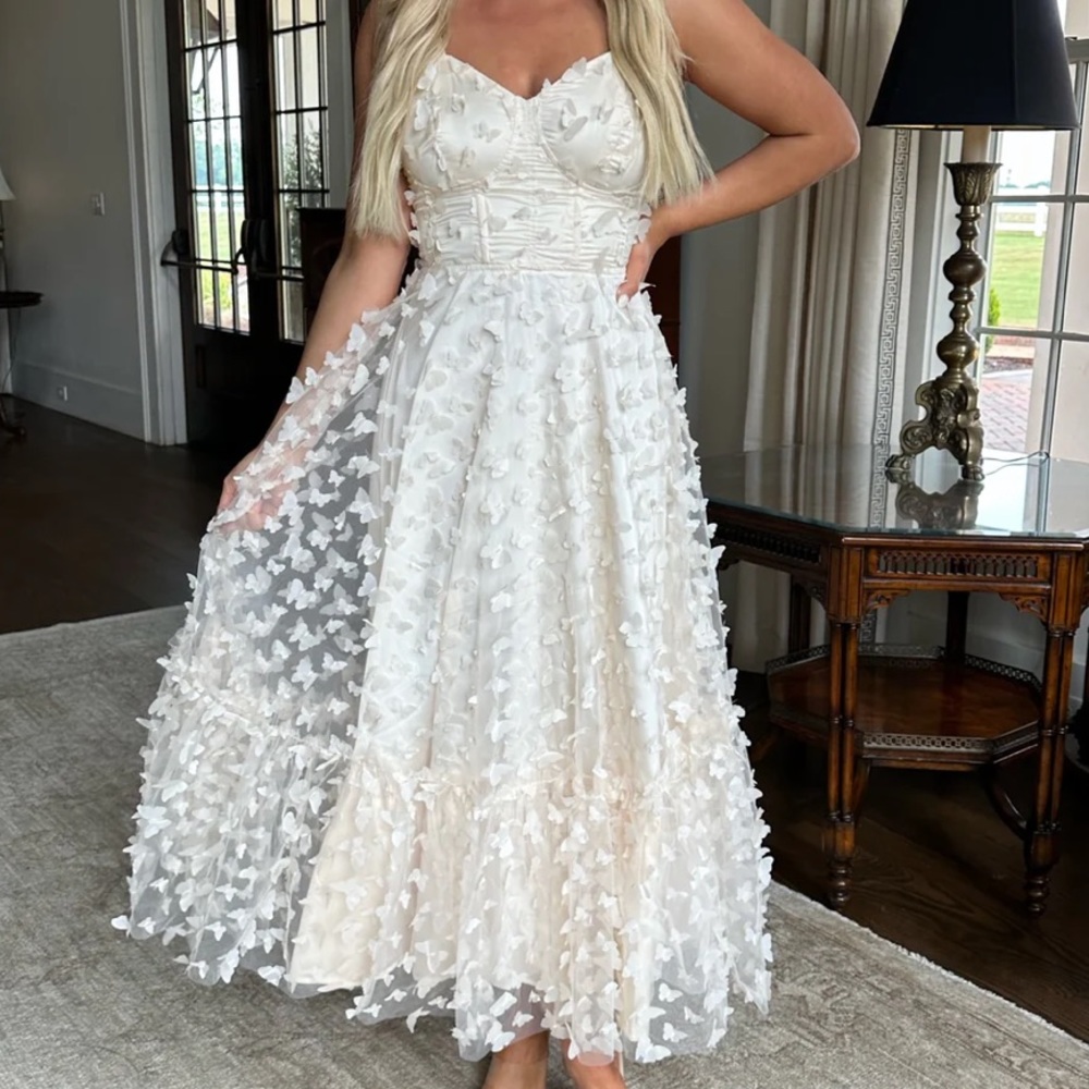 Butterfly Mesh Maxi Dress Cream
